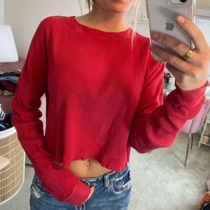 RARE Brandy Melville J Galt Red Waffle Long Sleeve